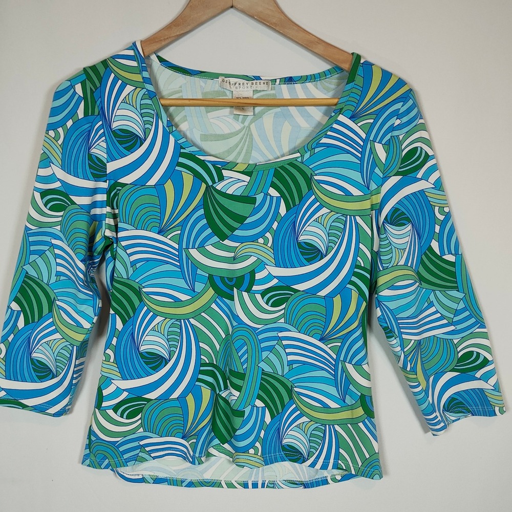 Geoffrey Beene Top Women's Large Abstract Print 3/4 Sleeve